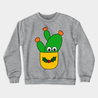 Cute Cactus Design #346: Opuntia Microdasys Cactus In Christmas Holly Pot Crewneck Sweatshirt